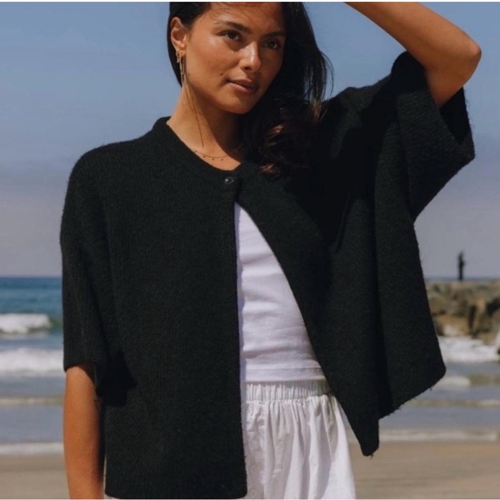 Black Daily Drills Single Button Cardigan